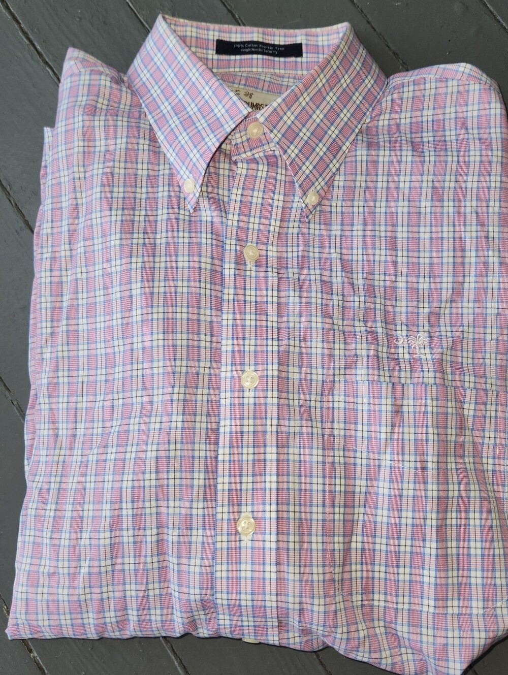 M. Dumas & Sons Button-Down Plaid Dress Shirt - Pink Blue Checked Sz Large